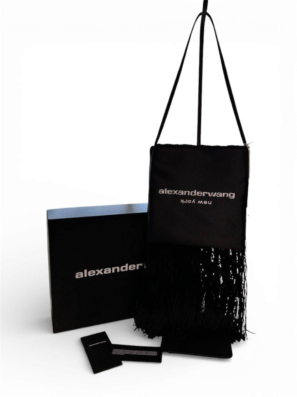 Alexander Wang Black Satin Fringe Black Logo Shoulder Bag 2022
